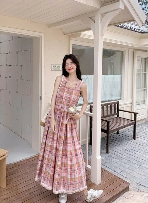 Sweet Plaid Sleeveless Vacation Dress