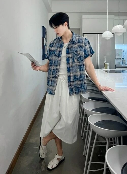 Tiedye Plaid Short Sleeve Relaxed Shirt