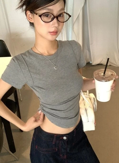 Trendy Gray Short Sleeve Top