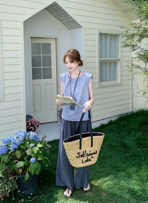 Trendy Relaxed Fit Colorblock Top And Wide Leg Pants Set