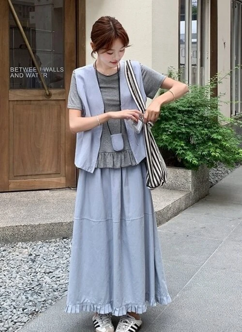 Trendy Summer Vest T Shirt Skirt Set