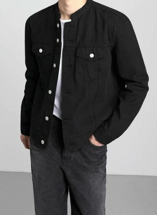 Vintage Denim Jacket With Stand Collar