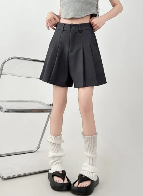 Vintage Gray High Waist Casual Wide Leg Shorts