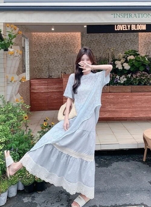 Vintage Lace Jacquard Layered Skirt Set