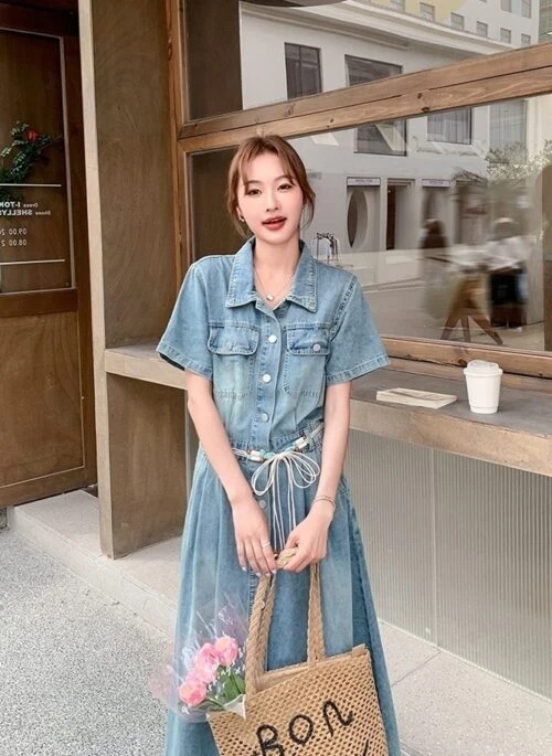 Vintage Slimming Denim Maxi Dress