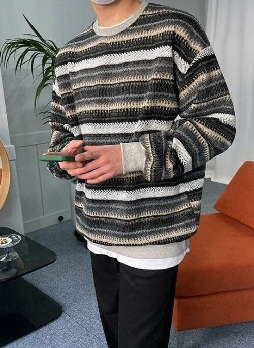 Vintage Striped Knit Pullover Sweater