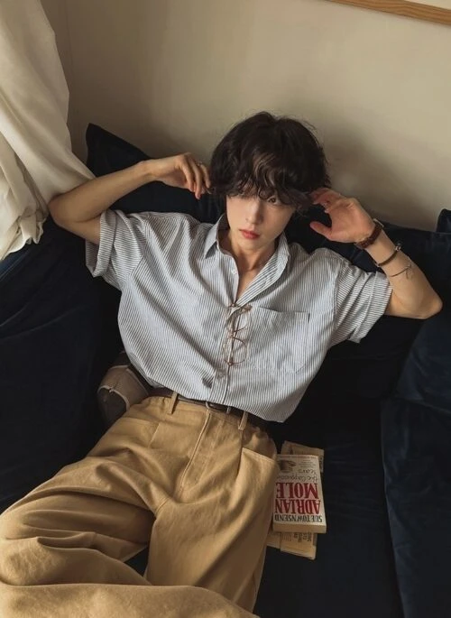 Vintage Striped Short Sleeve Casual Shirt