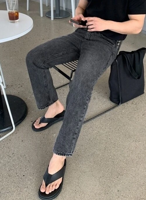 Vintage Washed Denim Relaxed Straight Casual Trousers