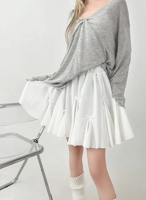 White Bow High Waist A Line Skirt