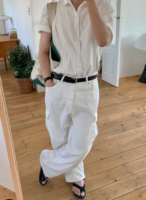 White Casual Loose Denim Trousers