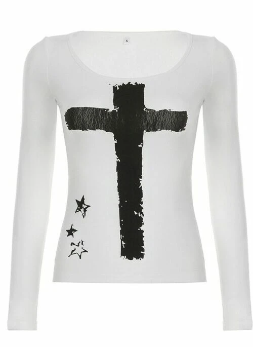White Cross Long Sleeves Top  | Julie – Kiss Of Life