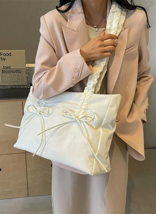 White Double Bow Drawstring Bag | Kim Mi Kyung – The Potato Lab