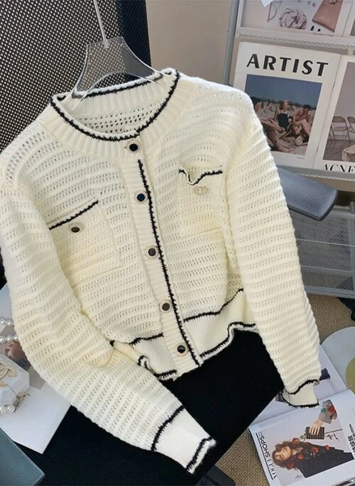 White Knitted Outlined Cardigan | HyunA