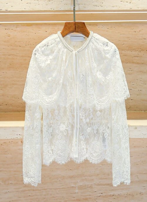 White Lace Cape Style Blouse | Jisoo – BlackPink