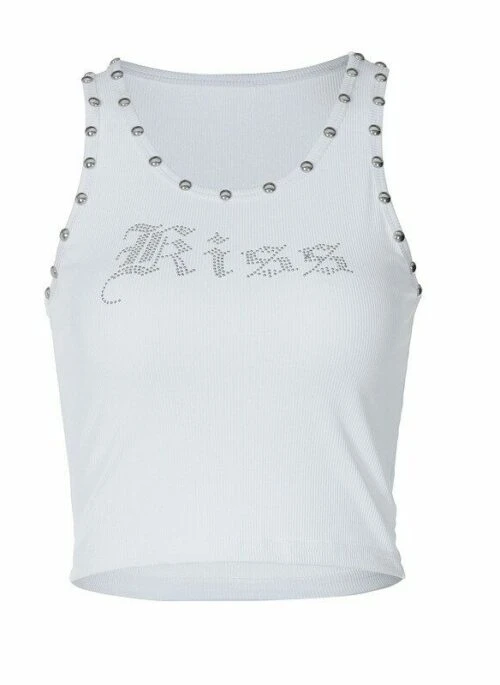 White Rivetted Crop Tank Top | Julie – Kiss Of Life