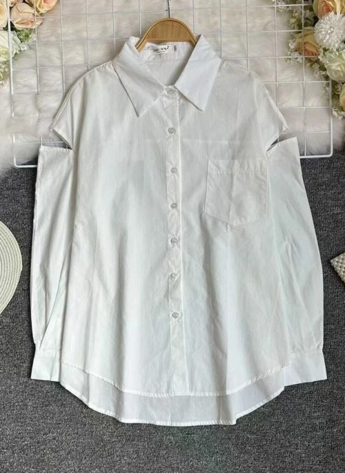 White Shoulder Slit Shirt | Sana – TWICE