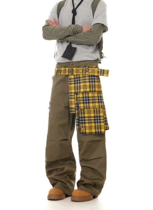 Army Green Pants With Yellow Plaid Detachable Skirt | Jungwon – Enhypen