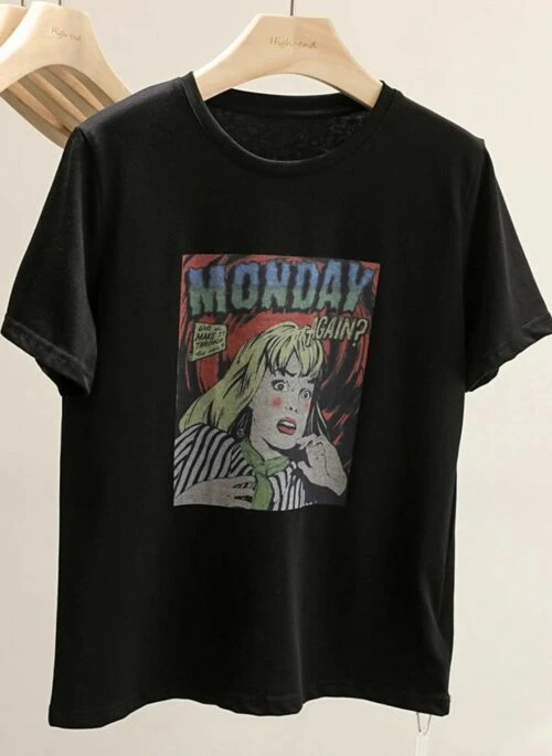 Black “Monday Again?” Pop Art T-Shirt | Pharita – BabyMonster