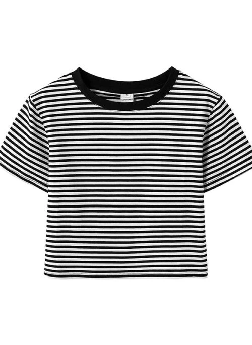 Black And White Stripes Cropped T-Shirt | Rose – BlackPink