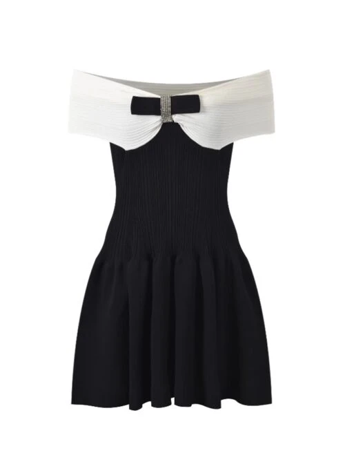 Black Bow Off-Shoulder Knitted Dress | Yuqi – (G)I-DLE