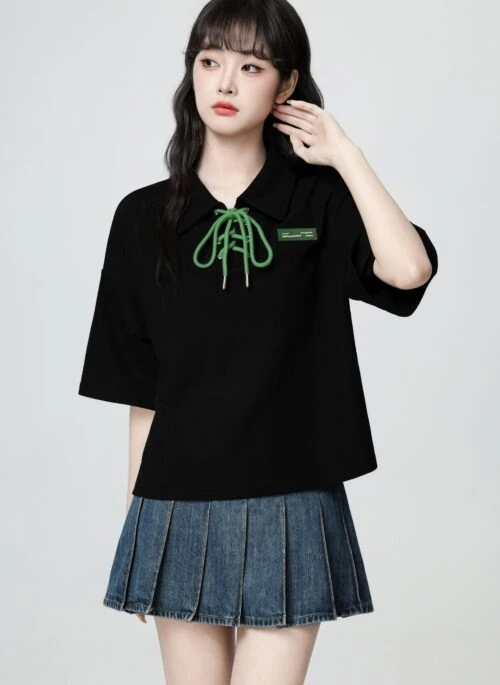 Black Bow Tie Short Sleeve Polo Shirt