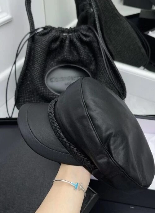 Black Faux Leather Braid Detail Cap | Yuqi – (G)I-DLE