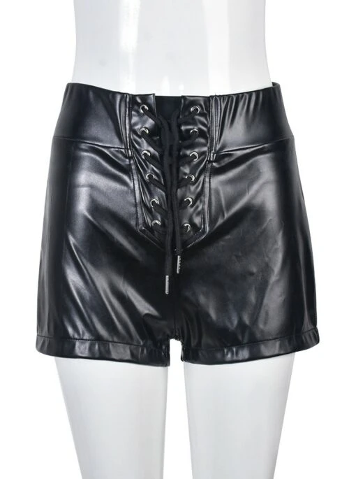 Black Faux Leather Lace Up Shorts | Rose – BlackPink
