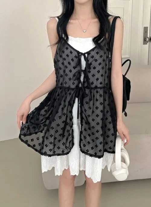 Black Floral Pattern Sheer Sling Top | Ningning – Aespa