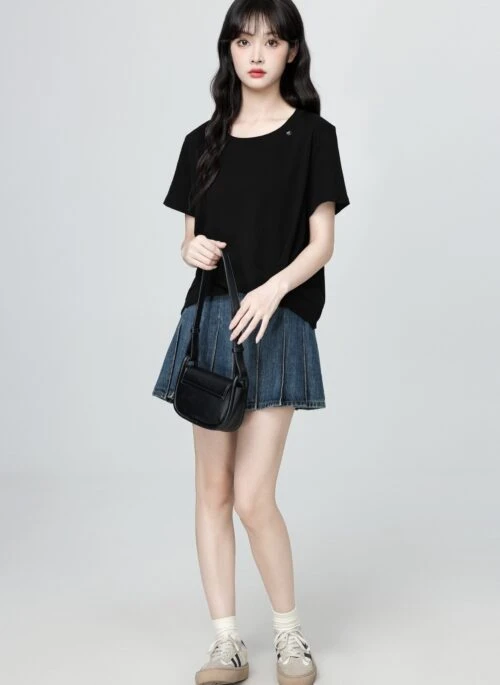 Black Irregular Short Sleeve Casual T Shirt