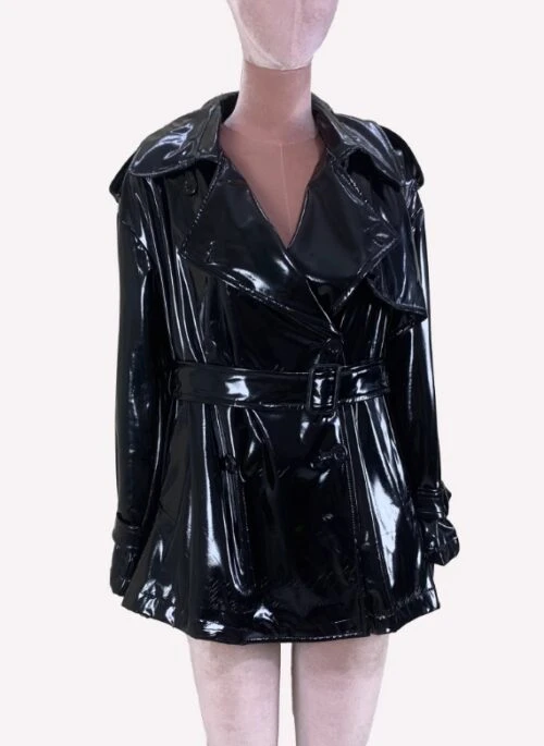 Black Patent Faux Leather Trench Coat | J-Hope – BTS