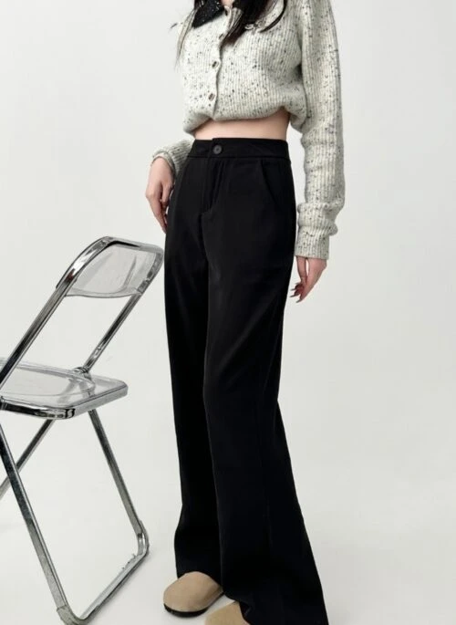 Black Slim Fit Casual Split Hem Trousers