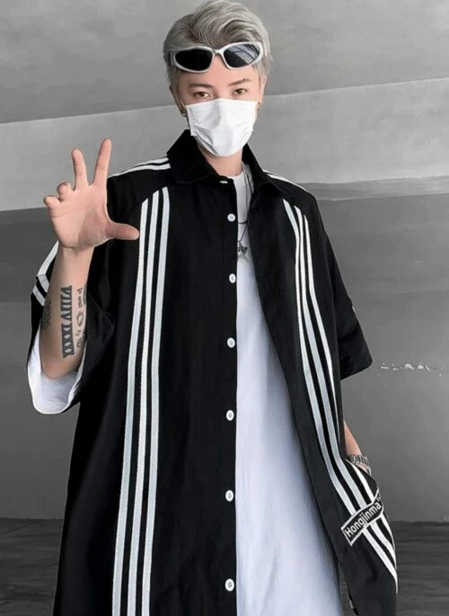 Black Triple Lined Oversized Shirt | Felix – Stray Kids