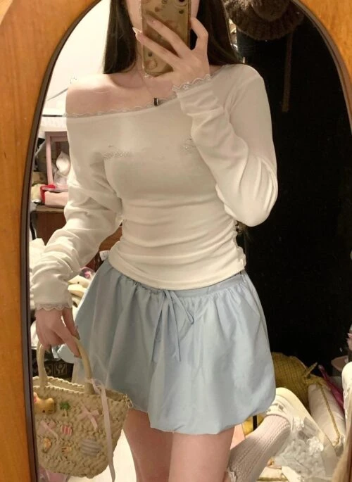 Blue Elastic Waist Balloon Skirt | Irene – Red Velvet