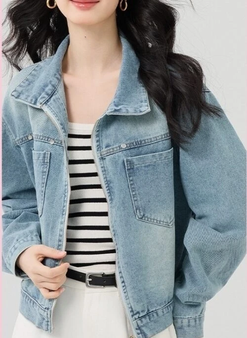 Blue Front Pockets Zip Up Denim Jacket | Felix – Stray Kids