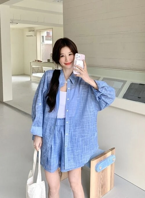 Blue Lightweight Sun Protection Shirt And Shorts Set