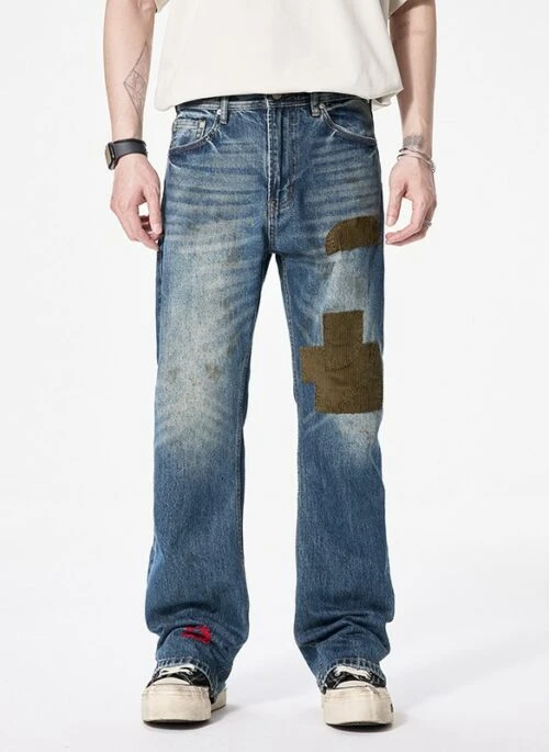 Blue Patched Style Printed Jeans | Jin – BTS