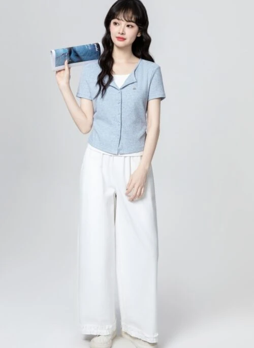 Blue Patchwork Ruched Short Sleeve T Shirt Top