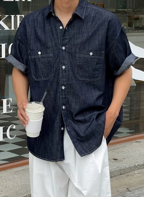 Blue Soft Denim Button-Up Shirt | Jeongin – Stray Kids