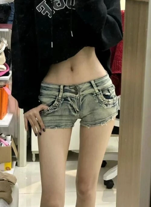 Blue Studded Micro Denim Shorts | Julie – Kiss Of Life