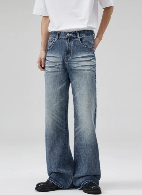 Blue Vintage Wash Wide Jeans | Mingi – ATEEZ