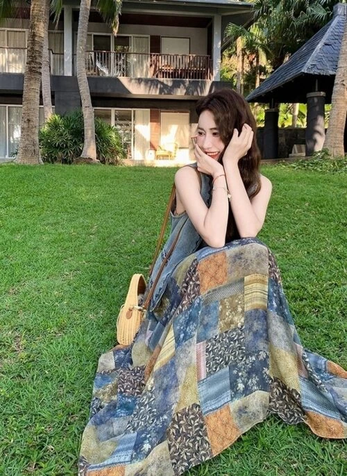 Bohemian Floral Patchwork Dress Vest Set