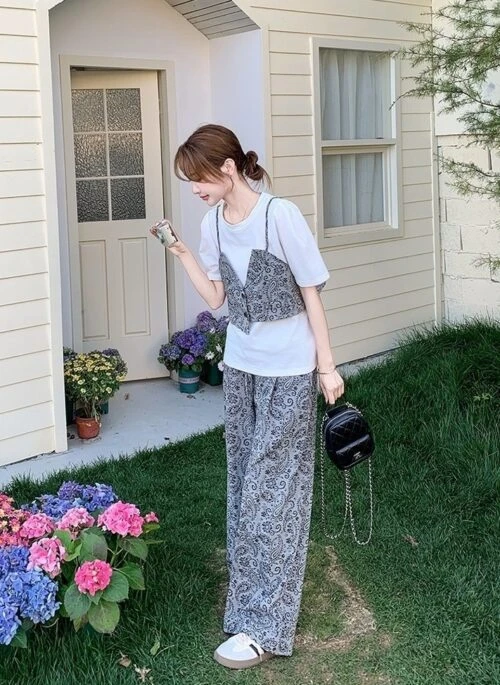 Bohemian Print Wide Leg Pants Set