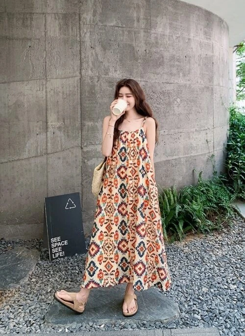 Bohemian Style Waist Slimming Holiday Maxi Dress