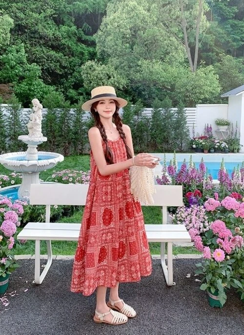 Bohemian Vacation Style Unique Suspender Dress Set