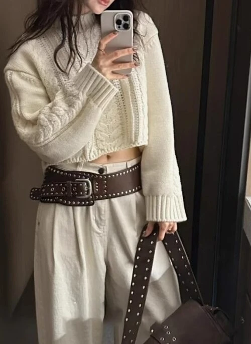 Brown Wide Faux Leather Retro Belt | Minnie – (G)I-DLE