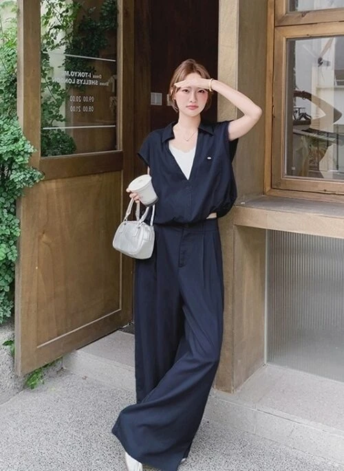 Casual Chic Shirt And Wide Leg Pants Set
