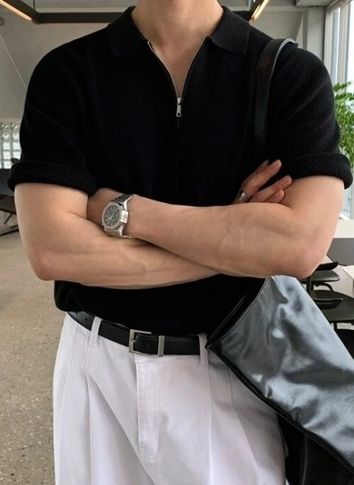 Casual Knit Polo Short Sleeve Top