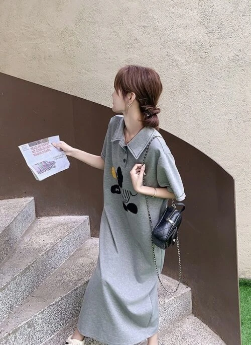 Casual Printed Polo Short Sleeve Maxi Dress