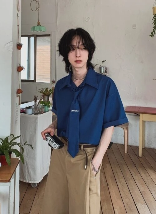 Casual Short Sleeve Shirt Preppy Style
