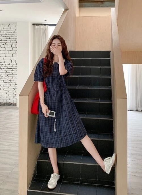 Chic Plaid Ruffle Trim Summer Dress
